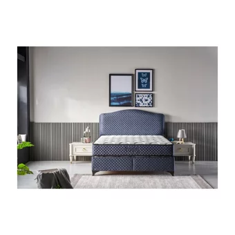 Mobilya Dükkanım Domino 120x200 cm Başlıklı Yataklı Sandıklı Tek Kişilik Baza Seti Mavi