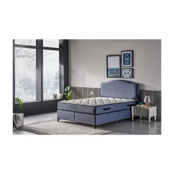 Mobilya Dükkanım Domino 120x200 cm Başlıklı Yataklı Sandıklı Tek Kişilik Baza Seti Mavi