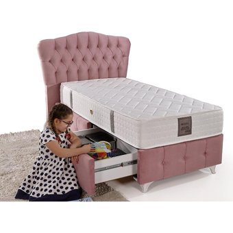 Mobilya Dükkanım Angel- Smart 90x190 cm Başlıklı Sandıklı Tek Kişilik Baza Seti Pembe