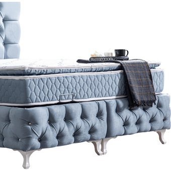 Setay Roma 120x200 cm Başlıklı Yataklı Sandıklı Tek Kişilik Baza Seti Mavi
