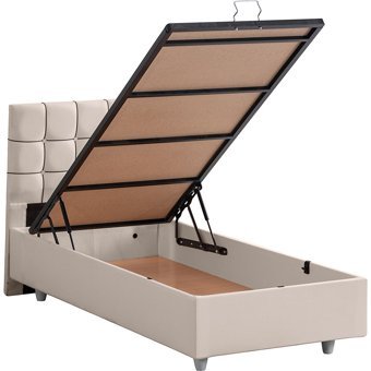Cesur Tavira 90x200 cm Başlıklı Yataklı Sandıklı Tek Kişilik Baza Seti Krem