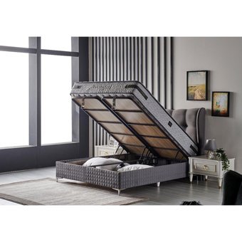 Mobilya Dükkanım Viscomfort 100x200 cm Başlıklı Sandıklı Tek Kişilik Baza Seti Gri