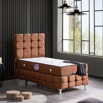 Setay Duke Lüx 90x200 cm Başlıklı Yataklı Tek Kişilik Baza Seti Açık Kahve