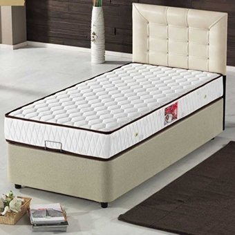 Bengi Ticaret 90x190 cm Başlıklı Yataklı Sandıklı Tek Kişilik Baza Seti Krem