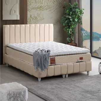 Cesur Narva 120x200 cm Başlıklı Yataklı Sandıklı Tek Kişilik Baza Seti Bej