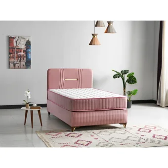 By Zeytin Adel 90x190 cm Başlıklı Yataklı Sandıklı Tek Kişilik Baza Seti Pembe