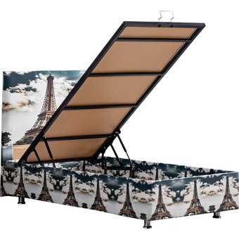 Setay Eyfel 90x190 cm Başlıklı Yataklı Sandıklı Tek Kişilik Baza Seti Krem