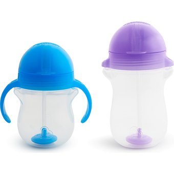 Munchkin Pipetli Akıtmaz Kulplu-Kulpsuz 6+ Ay 207 ml Alıştırma Bardağı Mavi-Mor
