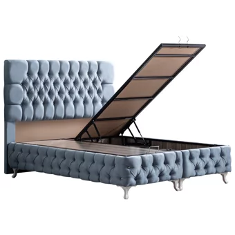 Setay Roma 100x200 cm Başlıklı Yataklı Sandıklı Tek Kişilik Baza Seti Mavi