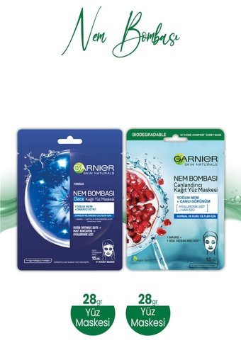 Garnier Canlandırıcı+Gece Nemlendiricili Kağıt Yüz Maskesi 2x28 gr