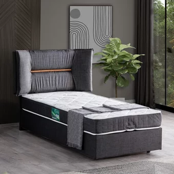 Setay Lizbon 120x200 cm Başlıklı Yataklı Sandıklı Tek Kişilik Baza Seti Antrasit
