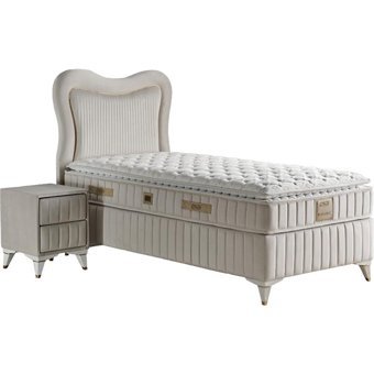 Mobilya Dükkanım Elegance 90x190 cm Başlıklı Yataklı Sandıklı Tek Kişilik Baza Seti Beyaz