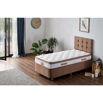 Niron Yatak Latte 90x190 cm Başlıklı Yataklı Sandıklı Tek Kişilik Baza Seti Kahverengi