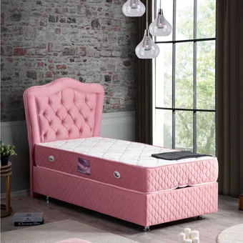 Setay Camelli 120x200 cm Başlıklı Sandıklı Tek Kişilik Baza Seti Pembe