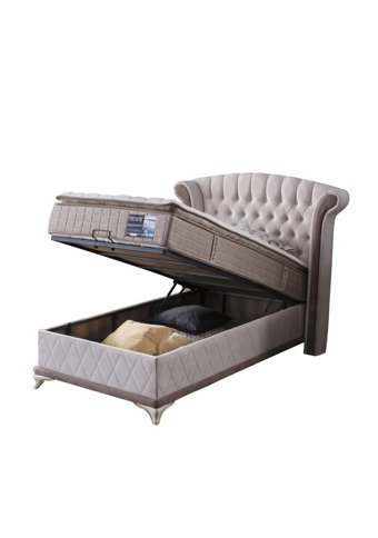 Weltewhome Diva 100x200 cm Başlıklı Sandıklı Tek Kişilik Baza Seti Bej