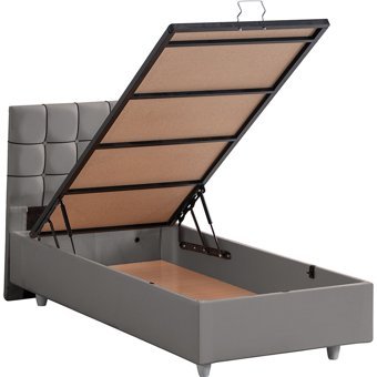 Cesur Tavira 90x190 cm Başlıklı Yataklı Sandıklı Tek Kişilik Baza Seti Gri