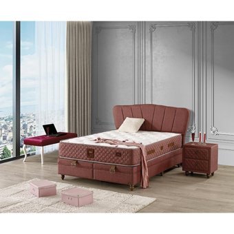 Mobilya Dükkanım Pink 120x200 cm Başlıklı Yataklı Sandıklı Tek Kişilik Baza Seti Kırmızı