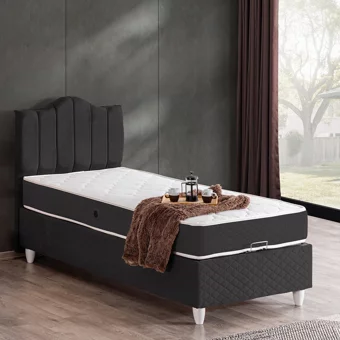 Setay Trend 100x200 cm Başlıklı Yataklı Sandıklı Tek Kişilik Baza Seti Antrasit