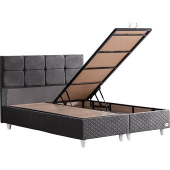 Setay Gümüş 120x200 cm Başlıklı Yataklı Sandıklı Tek Kişilik Baza Seti Antrasit