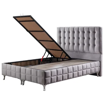 Setay Karmen 120x200 cm Başlıklı Yataklı Sandıklı Tek Kişilik Baza Seti Gri