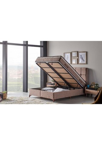 Mobilya Dükkanım Relax Soft 90x190 cm Başlıklı Yataklı Sandıklı Tek Kişilik Baza Seti Krem
