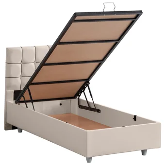 Setay Tavira 90x200 cm Başlıklı Yataklı Sandıklı Tek Kişilik Baza Seti Krem