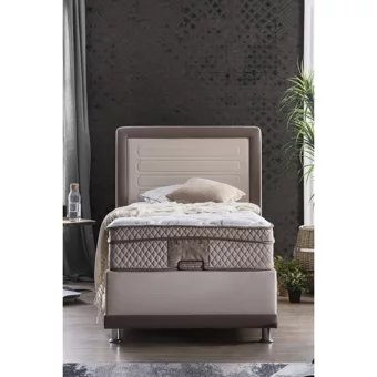 Weltew Home Karamel 120x200 cm Başlıklı Sandıklı Tek Kişilik Baza Seti Krem