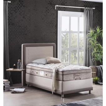 Weltew Home Karamel 120x200 cm Başlıklı Sandıklı Tek Kişilik Baza Seti Krem