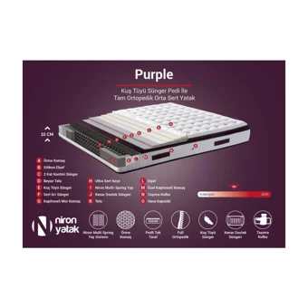 Niron Yatak Purple 80x200 cm Başlıklı Yataklı Sandıklı Tek Kişilik Baza Seti Mor