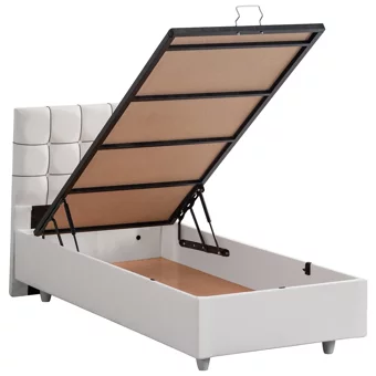 Setay Tavira 90x190 cm Başlıklı Yataklı Sandıklı Tek Kişilik Baza Seti Beyaz