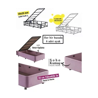 Niron Yatak Pinky 90x190 cm Başlıklı Yataklı Sandıklı Tek Kişilik Baza Seti Pembe