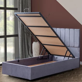 Cesur Cesur 90x190 cm Başlıklı Yataklı Sandıklı Tek Kişilik Baza Seti Gri