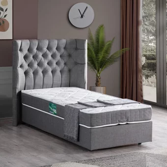 Setay Matilda 90x200 cm Başlıklı Sandıklı Tek Kişilik Baza Seti Gri