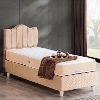 Cesur Trend 100x200 cm Başlıklı Yataklı Sandıklı Tek Kişilik Baza Seti Krem