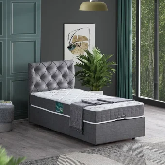 Setay Eylül 90x200 cm Başlıklı Yataklı Sandıklı Tek Kişilik Baza Seti Gri