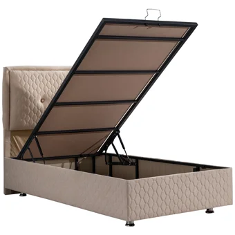 Setay Vectra 100x200 cm Başlıklı Yataklı Sandıklı Tek Kişilik Baza Seti Bej