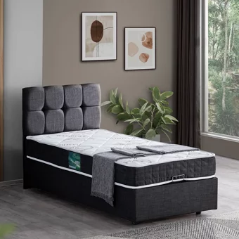 Setay Berlin 90x200 cm Başlıklı Yataklı Sandıklı Tek Kişilik Baza Seti Antrasit Gri