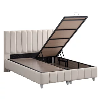 Cesur Narva 90x190 cm Başlıklı Yataklı Sandıklı Tek Kişilik Baza Seti Krem
