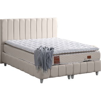 Cesur Narva 90x190 cm Başlıklı Yataklı Sandıklı Tek Kişilik Baza Seti Krem