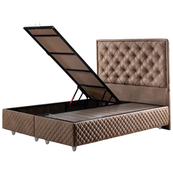 Setay Alize 120x200 cm Başlıklı Yataklı Sandıklı Tek Kişilik Baza Seti Kahverengi