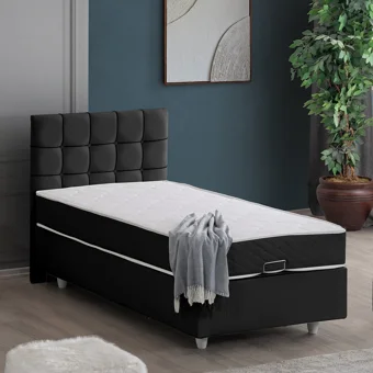 Setay Tavira 90x190 cm Başlıklı Yataklı Sandıklı Tek Kişilik Baza Seti Antrasit