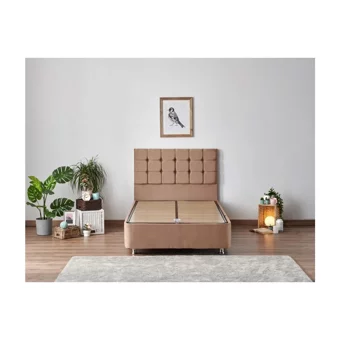 Niron Yatak Latte 120x200 cm Başlıklı Yataklı Sandıklı Tek Kişilik Baza Seti Bej