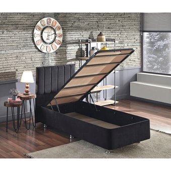 Niron Yatak Juliette 100x200 cm Başlıklı Yataklı Sandıklı Tek Kişilik Baza Seti Siyah