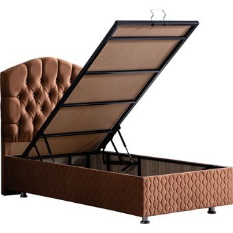 Setay Zümrüt 120x200 cm Başlıklı Yataklı Sandıklı Tek Kişilik Baza Seti Kahverengi
