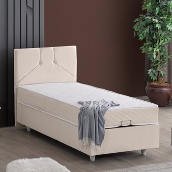 Setay Wick 90x200 cm Başlıklı Sandıklı Tek Kişilik Baza Seti Krem