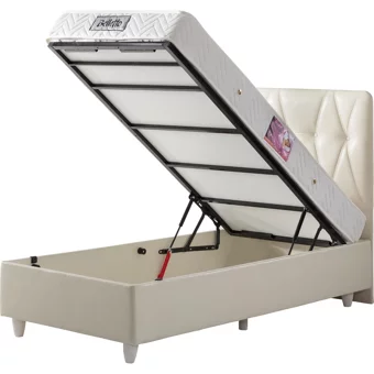 Belletto 120x200 cm Başlıklı Sandıklı Tek Kişilik Baza Seti Krem