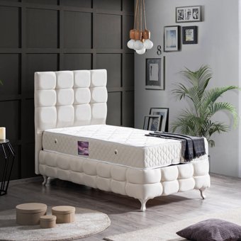 Setay Duke Lüx 90x190 cm Başlıklı Yataklı Sandıklı Tek Kişilik Baza Seti Krem