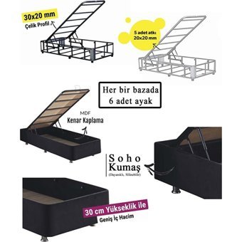 Niron Yatak Piano Lite 120x200 cm Başlıklı Sandıklı Tek Kişilik Baza Seti Siyah