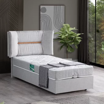 Setay Lizbon 90x190 cm Başlıklı Yataklı Sandıklı Tek Kişilik Baza Seti Açık Gri