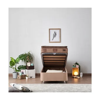 Niron Yatak W.Cotton 80x180 cm Başlıklı Yataklı Sandıklı Tek Kişilik Baza Seti Açık Kahve